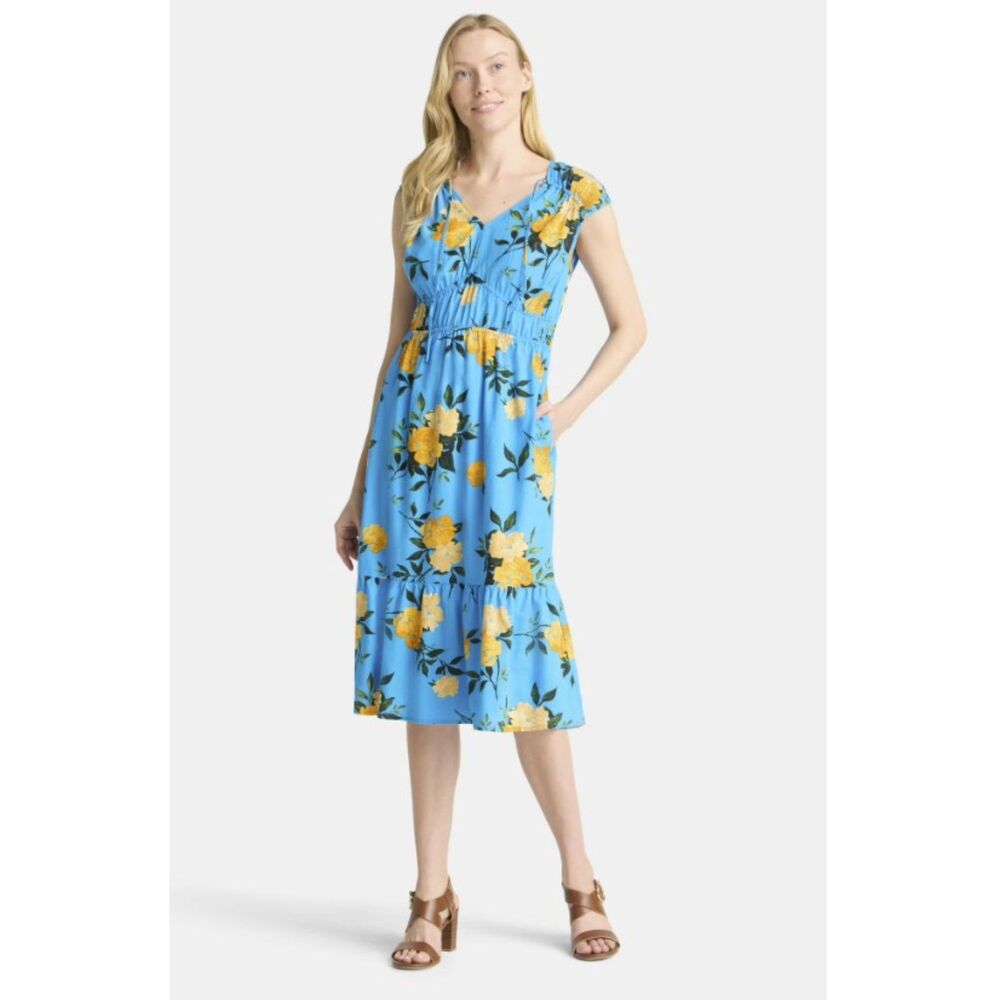 NEW NWT Blue Floral Sz XS (0-2) Sleeveless Midi Shirt Dress Pockets TIME & TRU